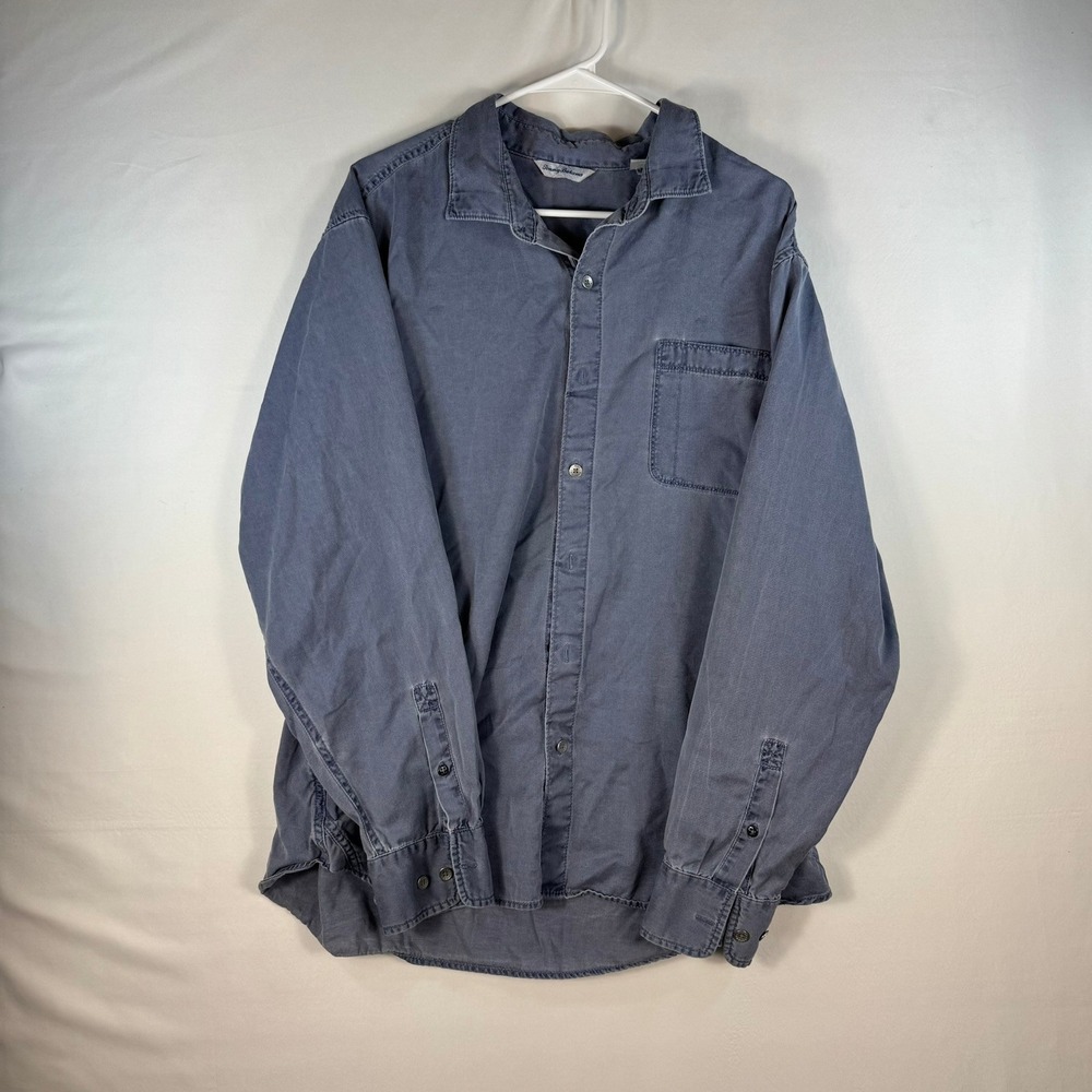 Tommy Bahama Mens XL Blue Cotton Tencel Long Sleeve Button Down Shirt Pocket